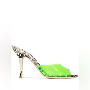 Paris Texas - Penelope 95mm Snake Print/Neon Green Mule - Size 38